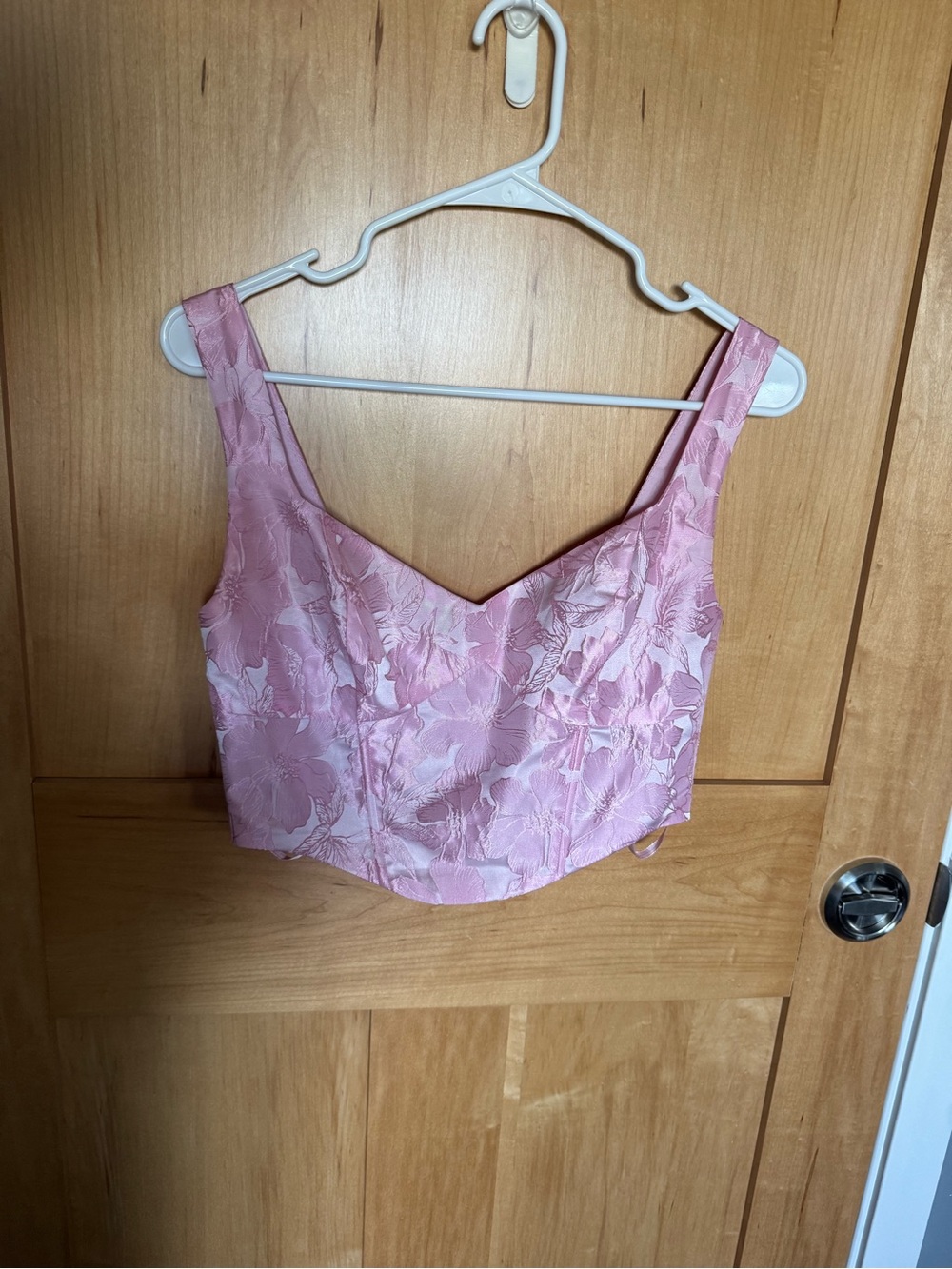Altar'd State Pink Floral Jacquard Bustier Crop Top